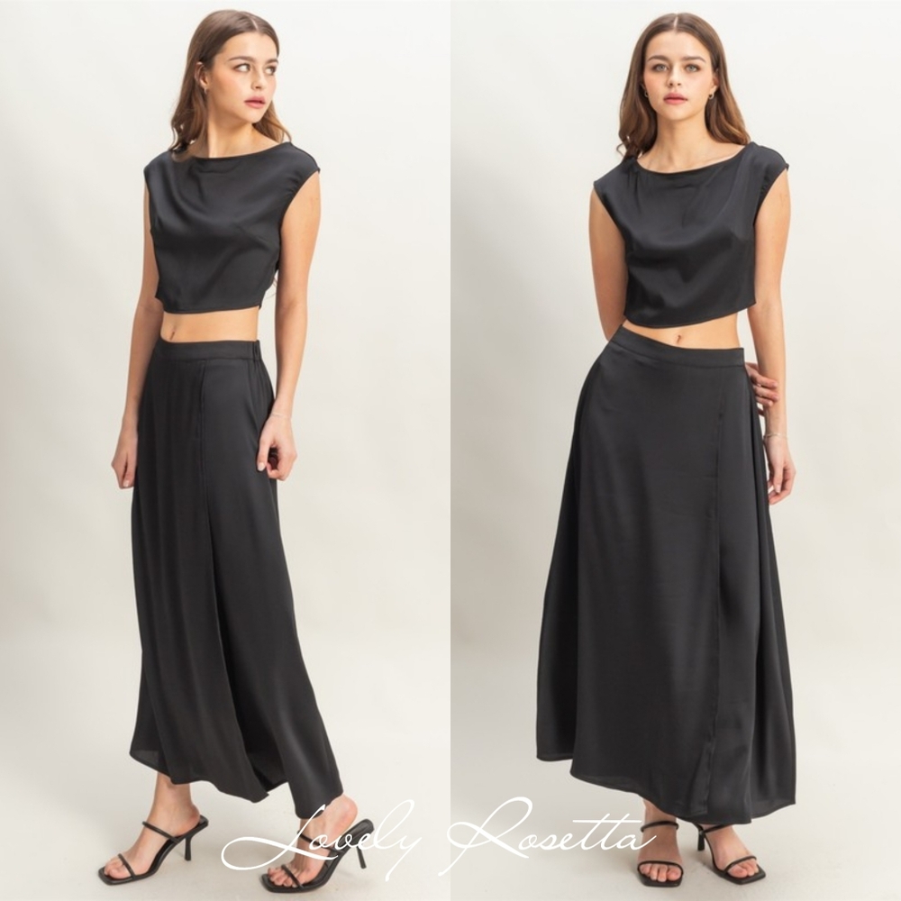 Black Two-Piece Top and Maxi Skirt Set - Picture 1 of 10
